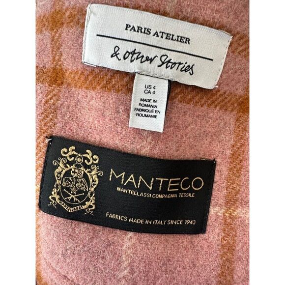 Anthropologie & Other Stories Oversized Shirt Jacket Plaid Cream Pink Size 4 - Picture 7 of 9